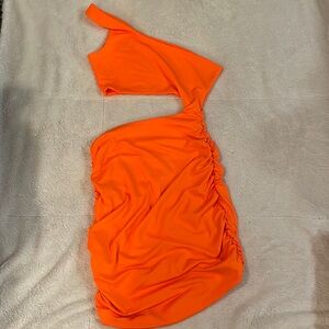 Neon orange, open ribcage dress